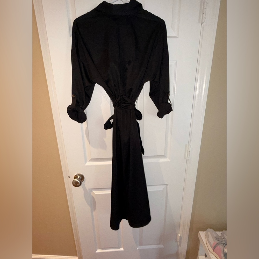 ANTONIO MELANIE Roxanne Point Collar Ruched Tie Waist Button Front dress Size: 0 - Picture 7 of 9